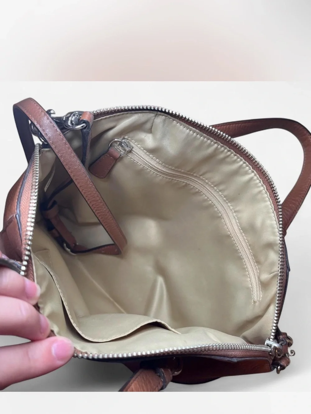 Coach Brown Pebble Leather Dome Shoulder Bag with Black Tag